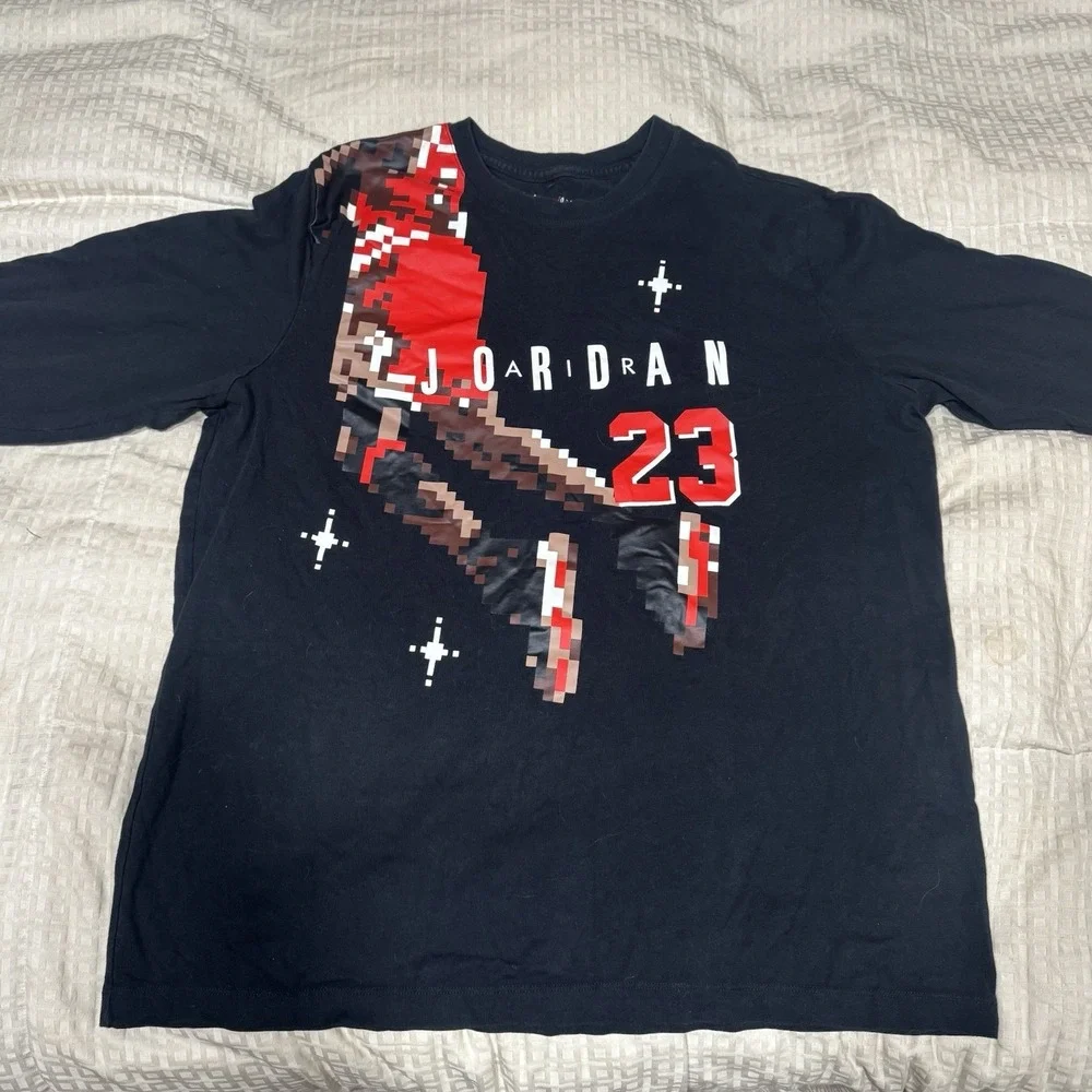 Nike Michael Jordan Long Sleeve Pixelated Graphic Shirt T-Shirt Mens XL